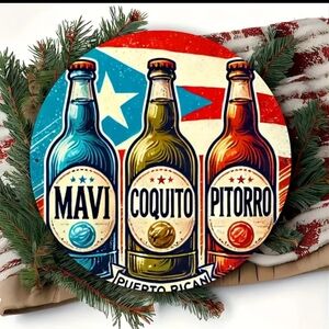 Mavi, Coquito & Pitorro Puerto Rican drinks, round metal 7.87 sign NWT